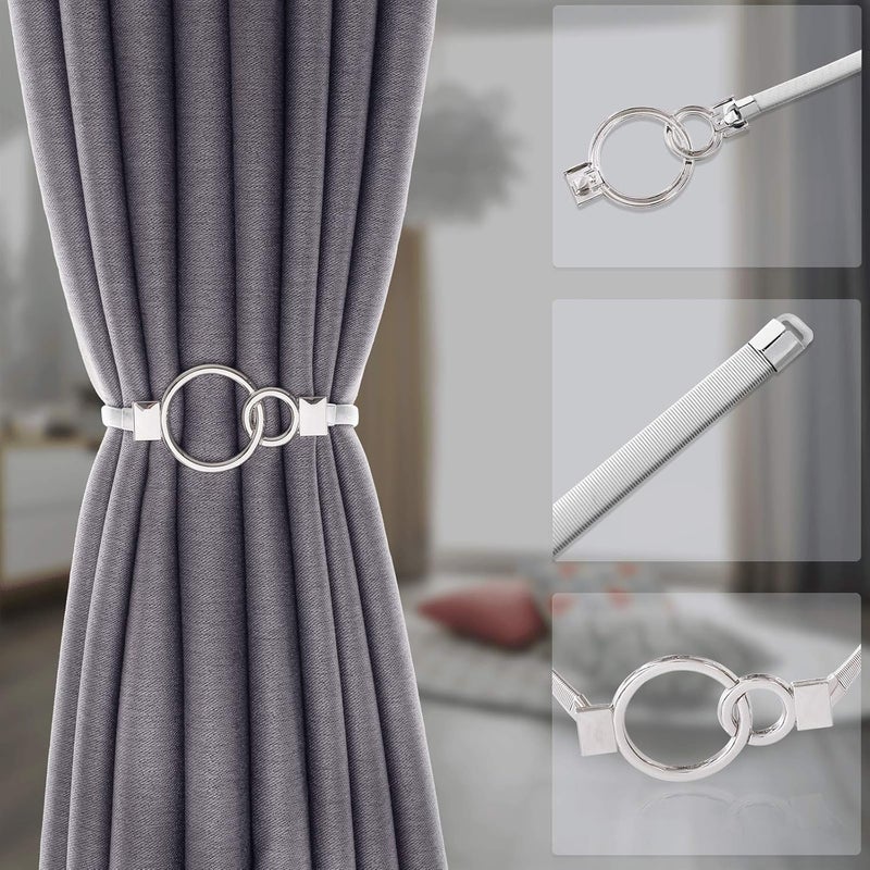 LLPMutu 4Pack Curtain Tiebacks Aluminum Alloy Spring Design Curtain Holdback Leaf Carving Design Curtain Ties for Drapes Curtain Ties Backs Curtain Modern Simple Style Curtain Holdback Decor (Sliver Ring) - Image 3